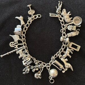 Estate Vintage 1950s-60s Sterling Silver Loaded Charm Bracelet - 21 Charms